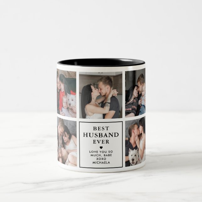 Modernes Best Husband je 9-Foto Zweifarbige Tasse (Mittel)