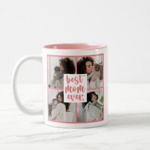 Modernes Best Mama Ever Heart Foto   Dunkelrosa Zweifarbige Tasse