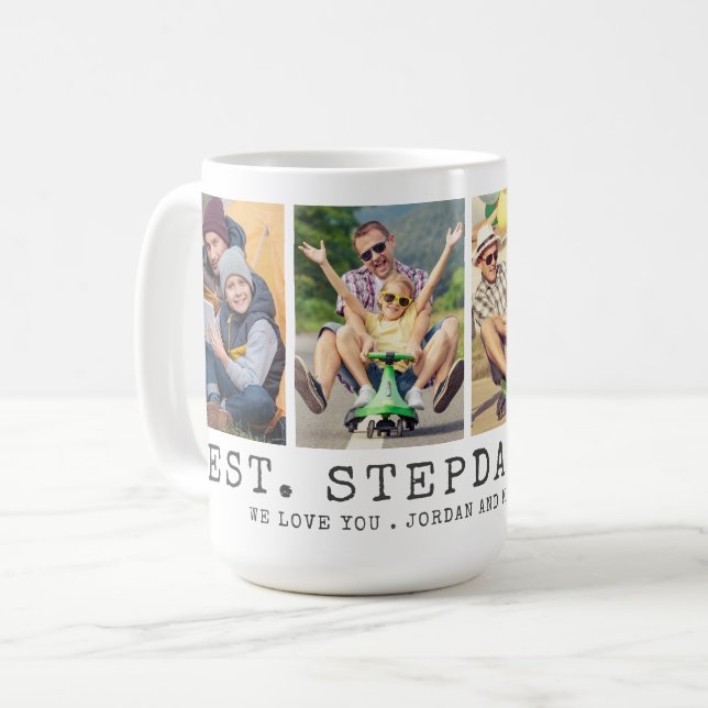 Modernes BEST STEPDAD ALLER 4 Fotos Personalisiert Kaffeetasse (Vorderseite Links)
