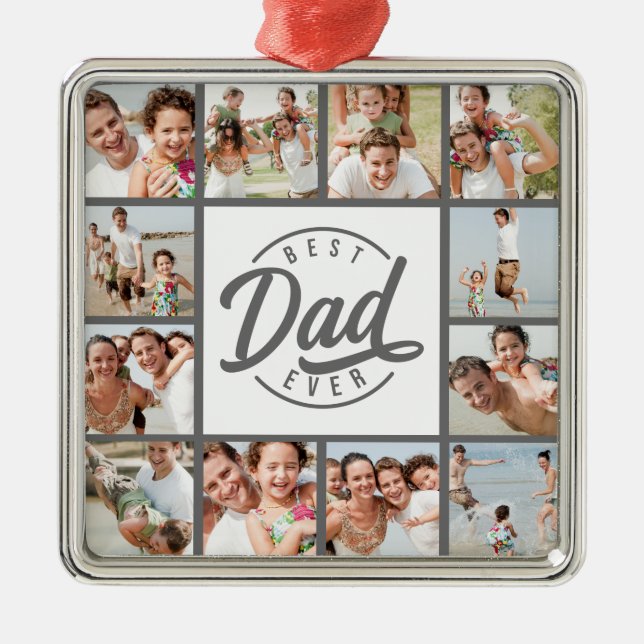 Modernes Bestes Vater je 12 FotoCollage Ornament Aus Metall (Vorne)