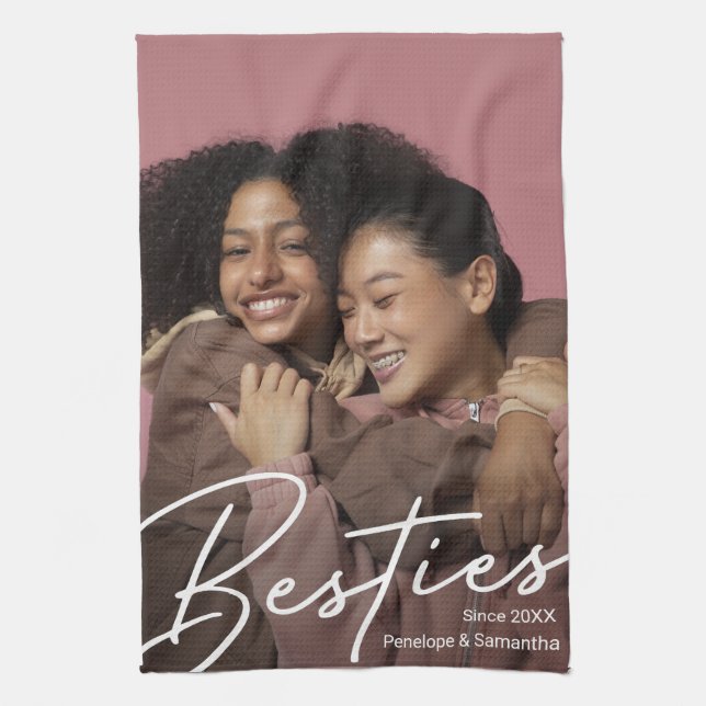 Modernes Besties Foto-Geschenk Geschirrtuch (Vertikal)