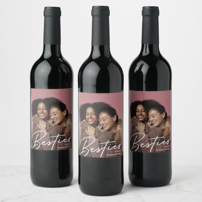 Modernes Besties Foto-Geschenk Weinetikett (Flaschen)