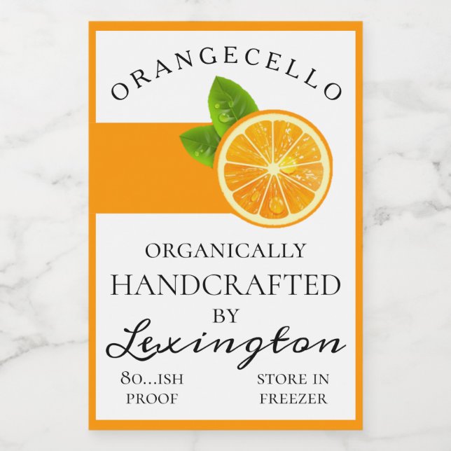 Modernes Bio Orangecello kleines Flaschenetikett | Lebensmitteletikett (Einzelnes Label)