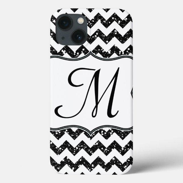 Modernes Blac Glitt Zickzack Girly Monogram IPAD C Case-Mate iPhone Hülle (Rückseite)