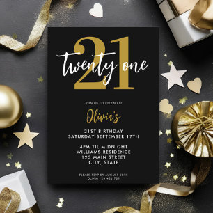 Modernes Black and Gold Elegant 21. Geburtstag Einladung