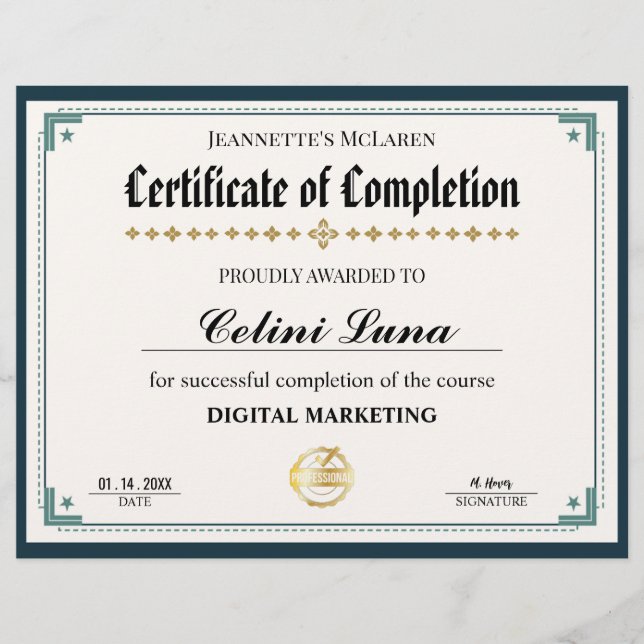 Modernes Black and Gold Zertifikat (Vorderseite)