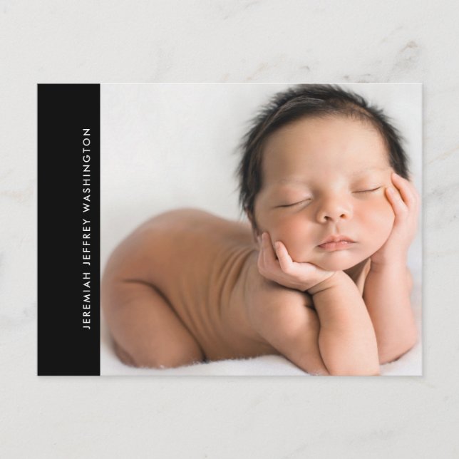Modernes Black Baby Foto Geburtserklärung Ankündigungspostkarte (Vorderseite)