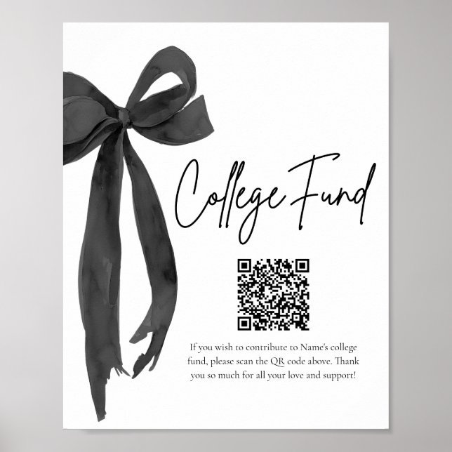 Modernes Black Bow QR Code Uni Fund Abschluss Poster (Vorne)