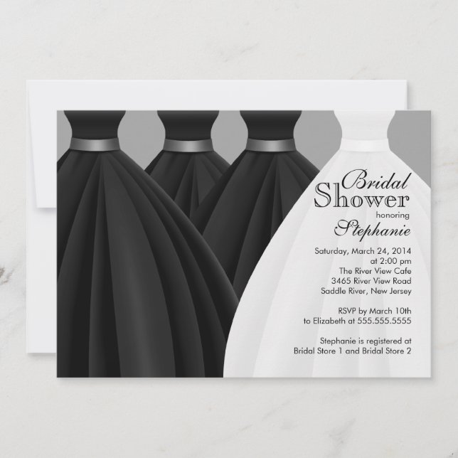 Modernes Black Bridesmaier Bride Dress Brautparty Einladung (Vorderseite)