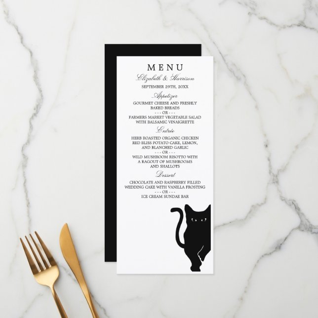 Modernes Black Cat Wedding Menu Menükarte (Vorderseite/Rückseite Beispiel)