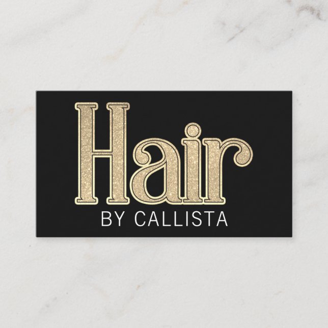 Modernes Black Champagne Gold Glitzer Hair Visitenkarte (Vorderseite)