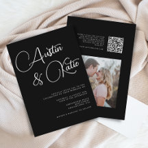 Modernes Black Contemporary Script Foto Wedding QR