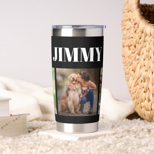 Modernes Black Dog Besitzer Geschenk 3 FotoCollage Thermobecher (Wohnzimmer)