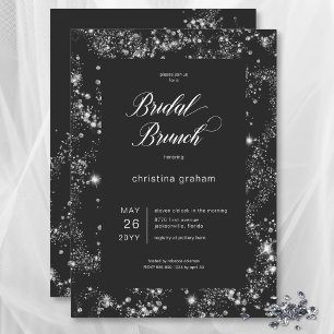 Modernes Black Glam Diamond Frame Bridal Brunch Einladung