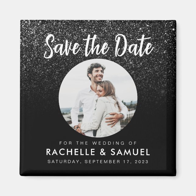 Modernes Black Glitzer Chic Foto Save the Date Magnet (Vorne)