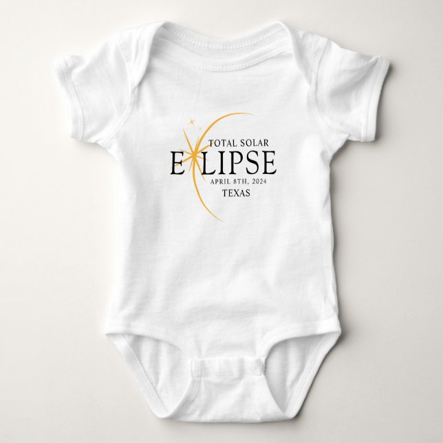 Modernes Black & Gold 2024 Texas Total Solar Eclip Baby Strampler (Vorderseite)