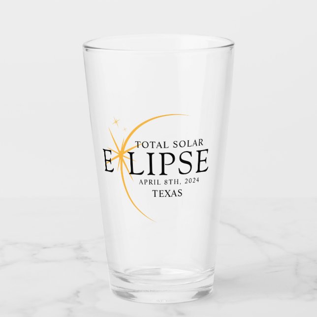 Modernes Black & Gold 2024 Texas Total Solar Eclip Glas (Vorderseite)