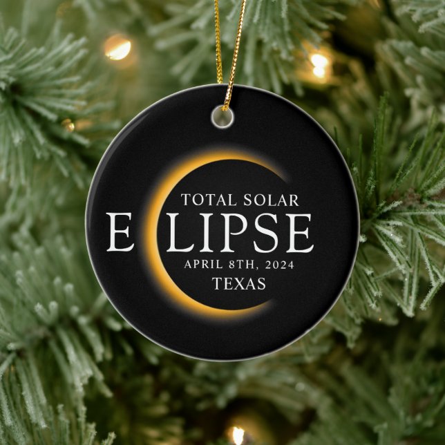 Modernes Black & Gold 2024 Texas Total Solar Eclip Keramik Ornament (Baum)
