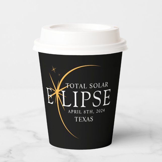 Modernes Black & Gold 2024 Texas Total Solar Eclip Pappbecher (Vorderseite)