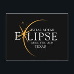 Modernes Black & Gold 2024 Texas Total Solar Eclip Postkarte<br><div class="desc">Mit dem neuen Texas Total Solar Eclipse Custom T - Shirt präsentiert sich das Shirt als stilvolles und gedankliches Element für dieses außergewöhnliche Ereignis, das die Eleganz und Spannung der totalen Sonnenfinsternis erfasst. Das Jahr 2024 wird zusammen mit der Lage von Texas kühn angezeigt und dient als zeitloser Pfeiler dieses...</div>