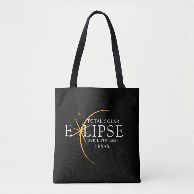 Modernes Black & Gold 2024 Texas Total Solar Eclip Tasche (Vorderseite)