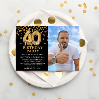 Modernes Black & Gold 40. Überraschung Geburtstags Einladung
