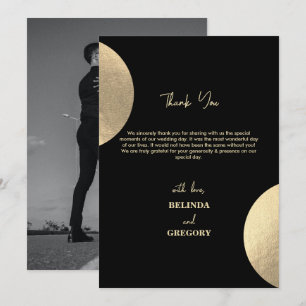 Modernes Black & Gold Abstrakt Wedding Foto Dankeskarte