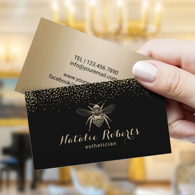 Modernes Black & Gold Beauty Salon Bienenlogo Visitenkarte (Von Creator hochgeladen)