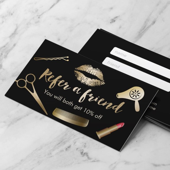 Modernes Black & Gold Beauty Salon Referat Empfehlungskarte (Von Creator hochgeladen)