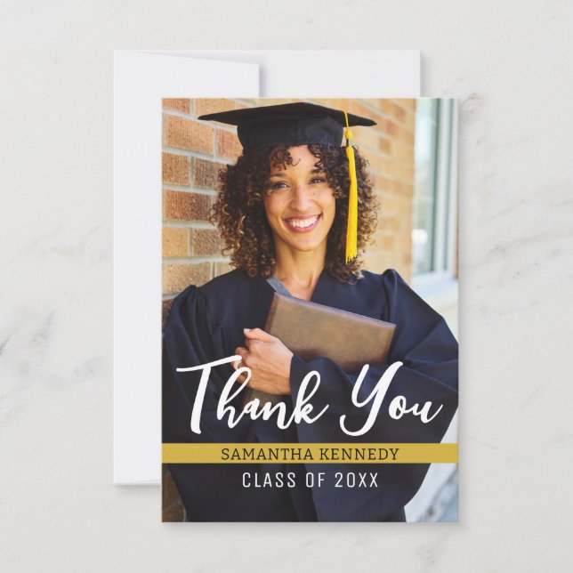 Modernes Black & Gold Class-Foto 2025 Grad Cap Dankeskarte (Vorderseite)