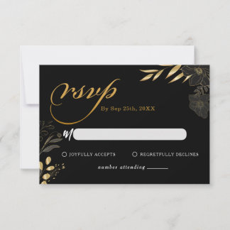 Modernes Black Gold Floral Elegantes Hochzeitssemb Mitteilungskarte