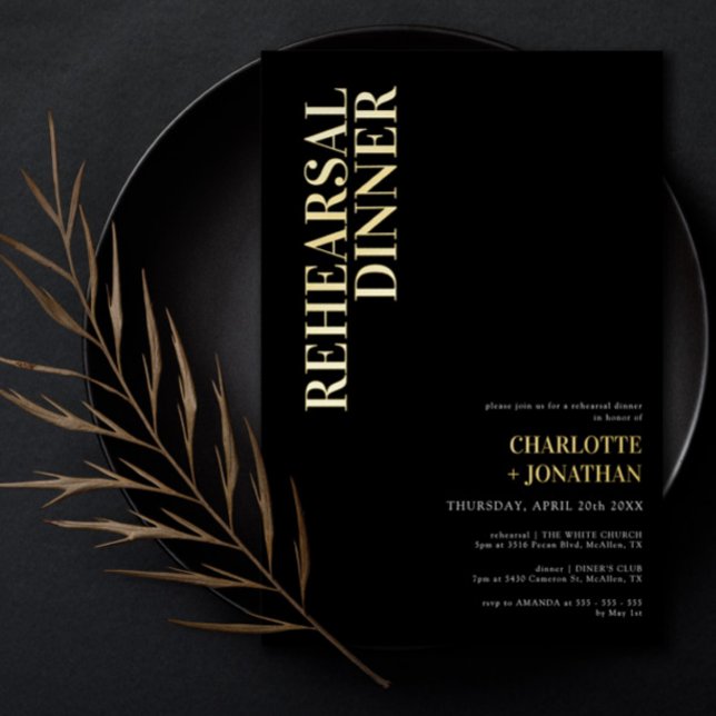 Modernes Black & Gold Foil Probe Dinner Folieneinladung (Von Creator hochgeladen)