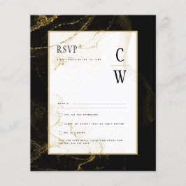 Modernes Black Gold Glitzer Wedding RSVP Flyer