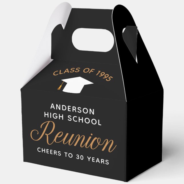 Modernes Black Gold High School Alumni Wiedersehen Geschenkschachtel (Vorderseite)