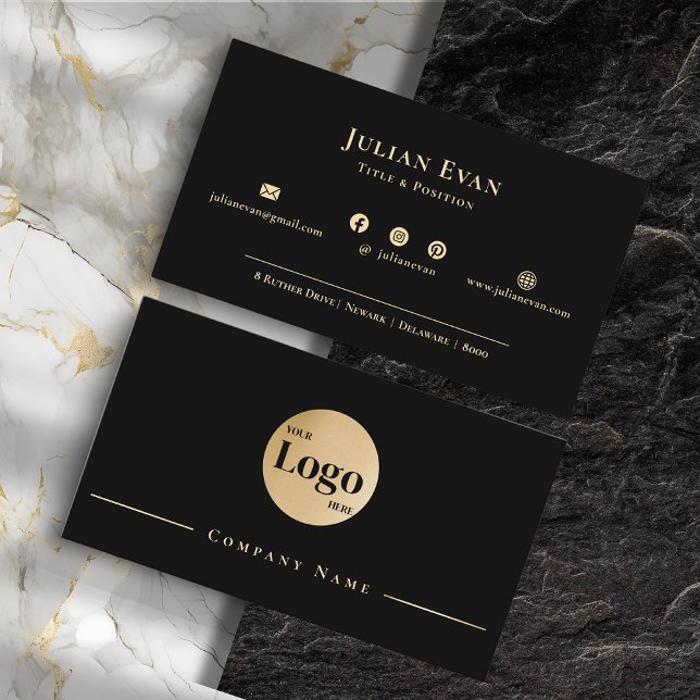 Modernes Black Gold Luxe Beruflich Business Logo Visitenkarte (Von Creator hochgeladen)