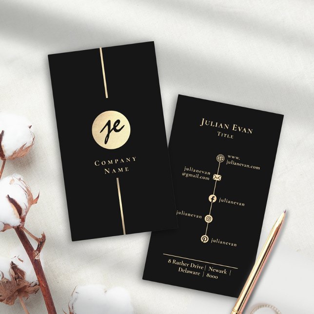 Modernes Black Gold Luxe Handwriting Monogram Visitenkarte (Modern Black Gold Luxe Handwriting Monogram business Card)