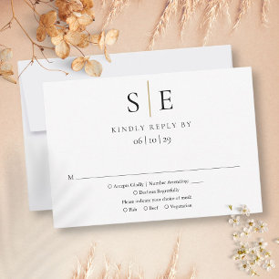 Modernes Black Gold Minimalistisch Monogram Weddin RSVP Karte