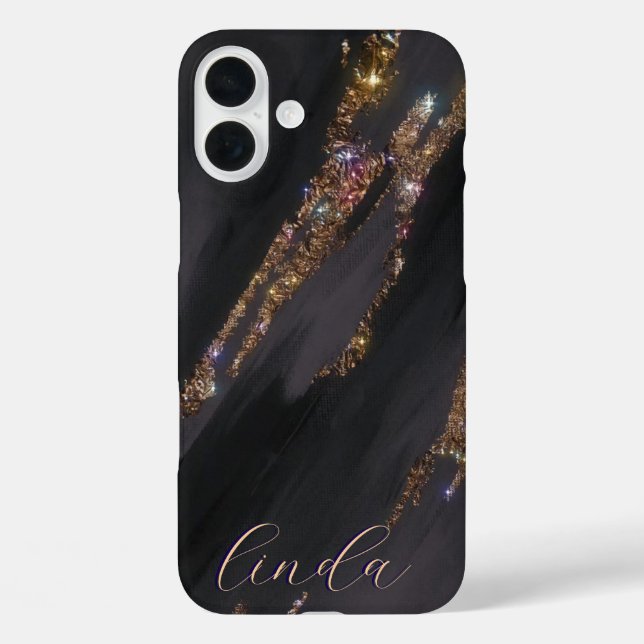 Modernes Black Gold Mit Monogramm Case - Mate iPho (Rückseite)