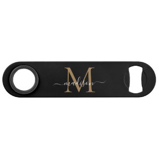 Modernes Black Gold Monogram Girly Elegantes Scrip Speed Flaschenöffner