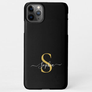 Modernes Black Gold Monogram Stilvoller Skriptname iPhone 11Pro Max Hülle