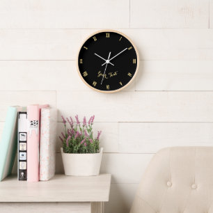 Modernes Black Gold Monogram Zuhause Office Decode Uhr