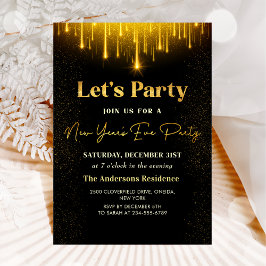Modernes Black Gold New Year's Eve Party Einladung