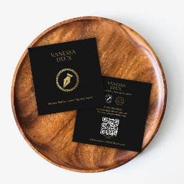 Modernes Black & Gold Notary Pen QR Logo Elegant Quadratische Visitenkarte