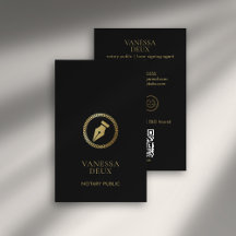 Modernes Black & Gold Notary Pen QR Logo Elegant