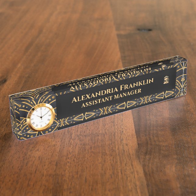 Modernes Black Gold Office Beruflich personalisier Namensplakette (Seite)