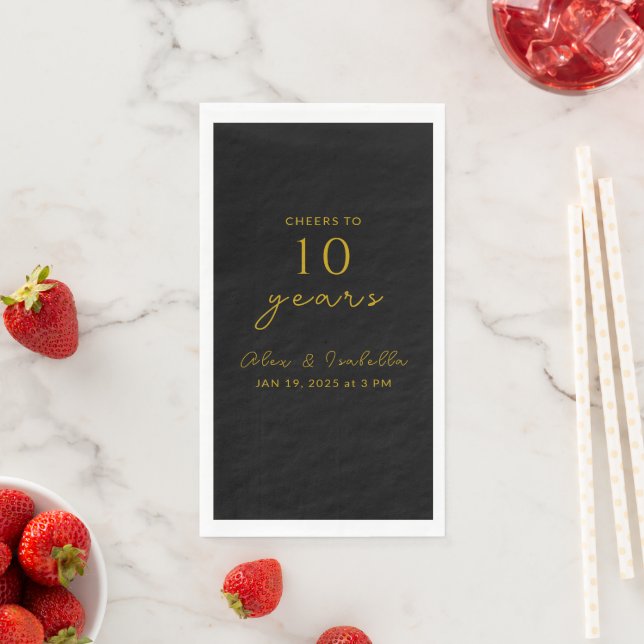 Modernes Black Gold Party zum 10. Hochzeitstag Serviette (Beispiel)