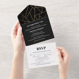 Modernes Black & Gold Probe Dinner All In One Einladung