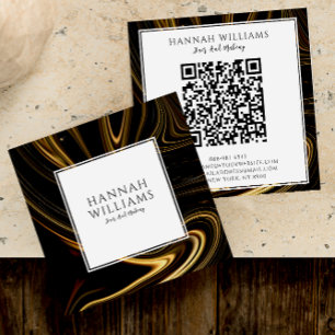 Modernes Black Gold Qr Code Abstraktes Liquid Must Quadratische Visitenkarte