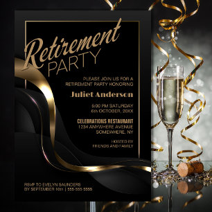 Modernes Black Gold Retirement Party Einladung