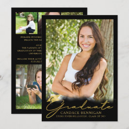 Modernes Black Gold Script 5 Foto Abschluss Ankündigung